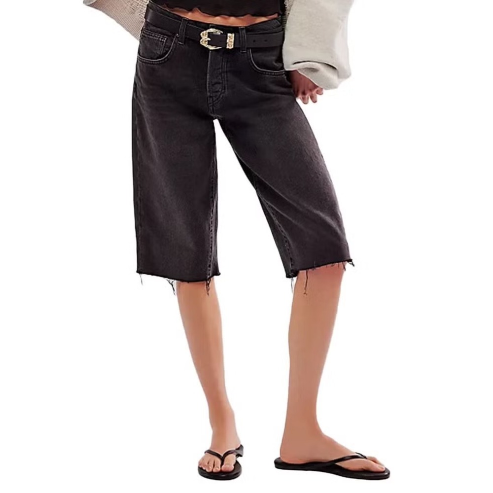 Free‎ People We The Free Jam Session Relaxed Capri Shorts Black Denim Sz 29 NWT